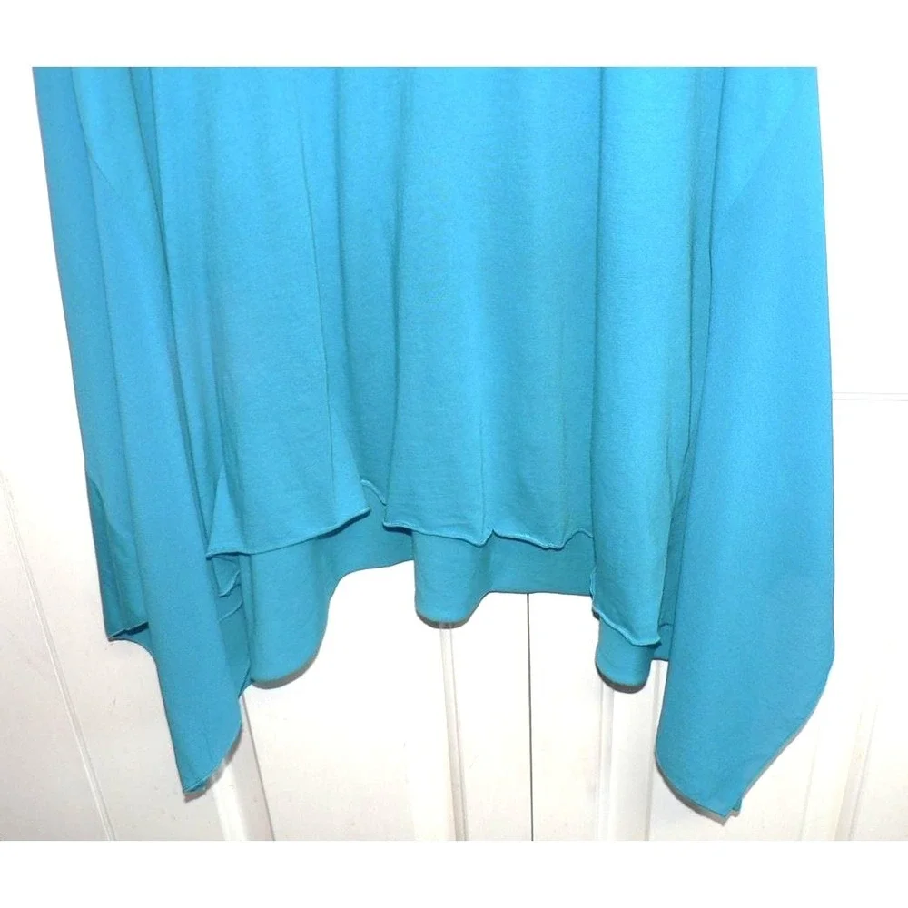 DKNY Women's Short Sleeve Inset Handkerchief Hem Oversized Tunic Turquoise Small